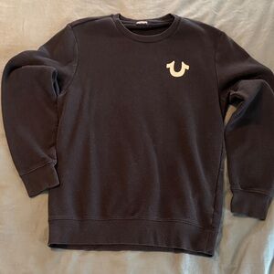 True Religion Black Crewneck Sweatshirt with White Horseshoe Logo